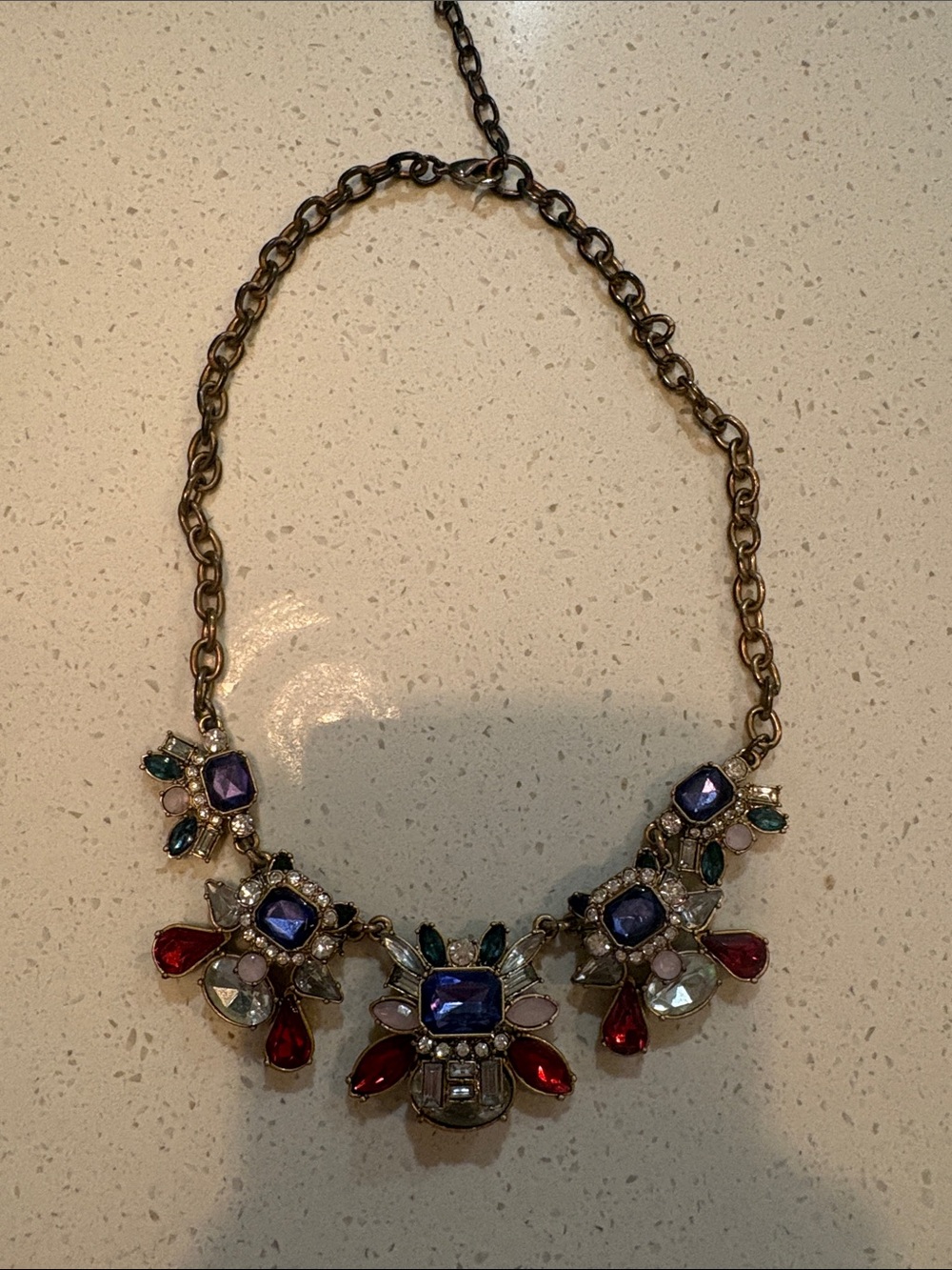 LOFT Multi-Color Crystal Statement Necklace - Blue, Red, Purple, Green, Clear
